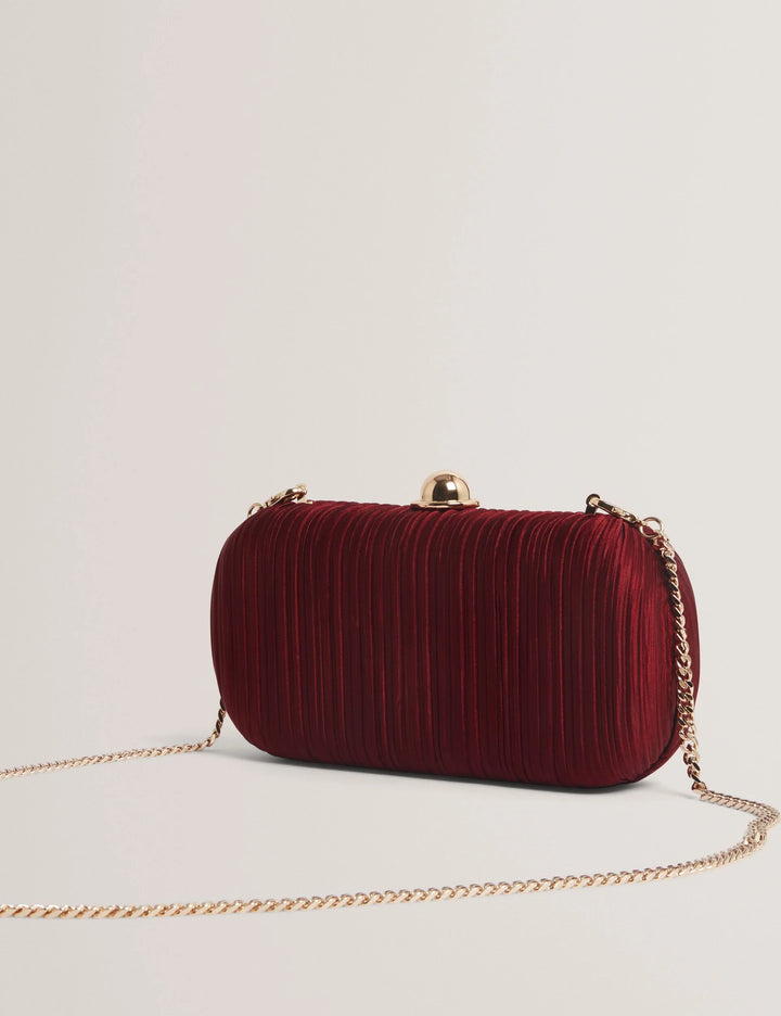 Ted Baker Plisse Pleated Satin Hard Clutch Bag | Dark Red
