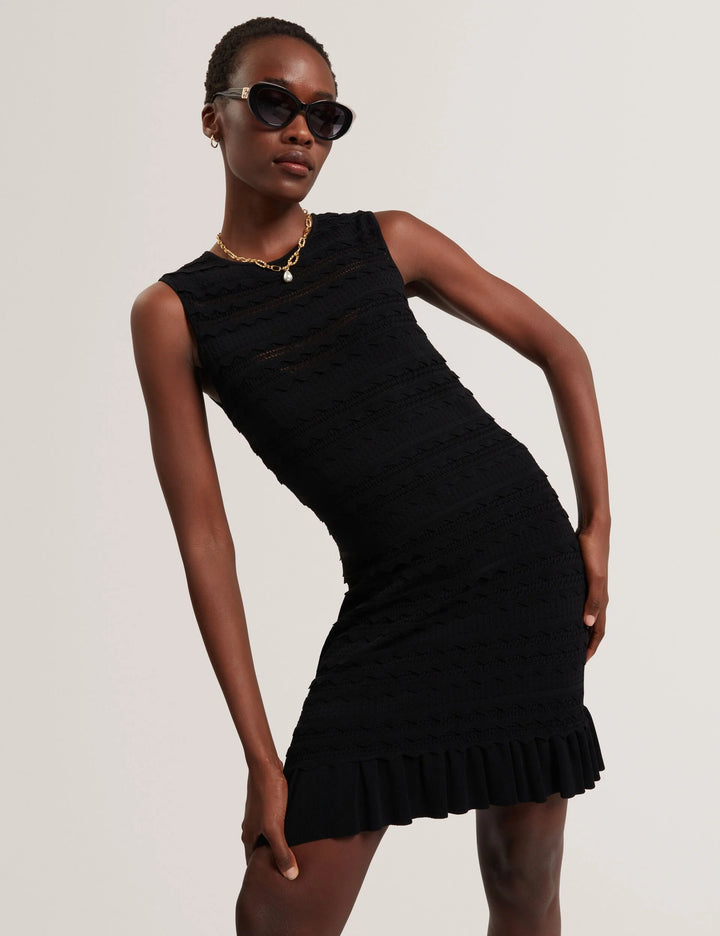 Ted Baker Avela Knitted Mini Dress With Frill Detail | Black