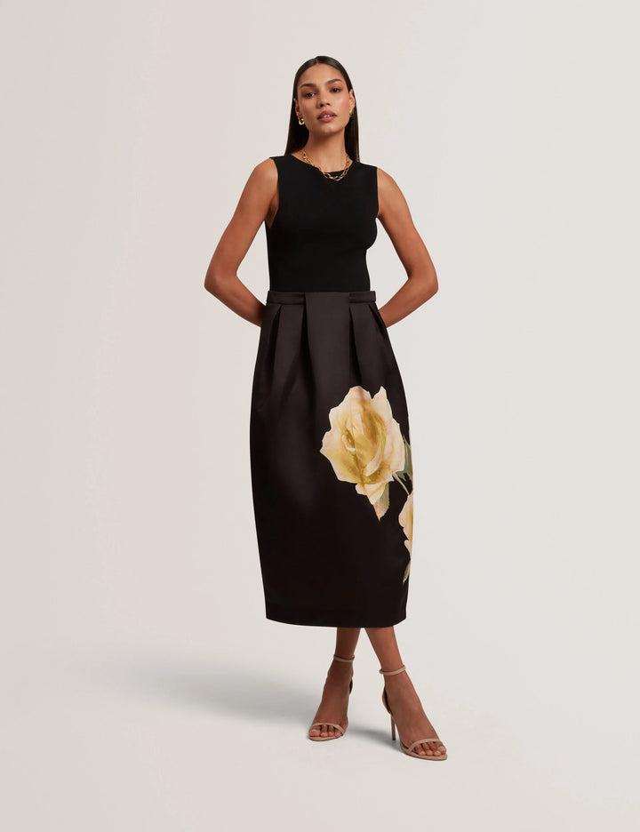 Ted Baker Verinie Rose Print Sleeveless Midi Dress | Black
