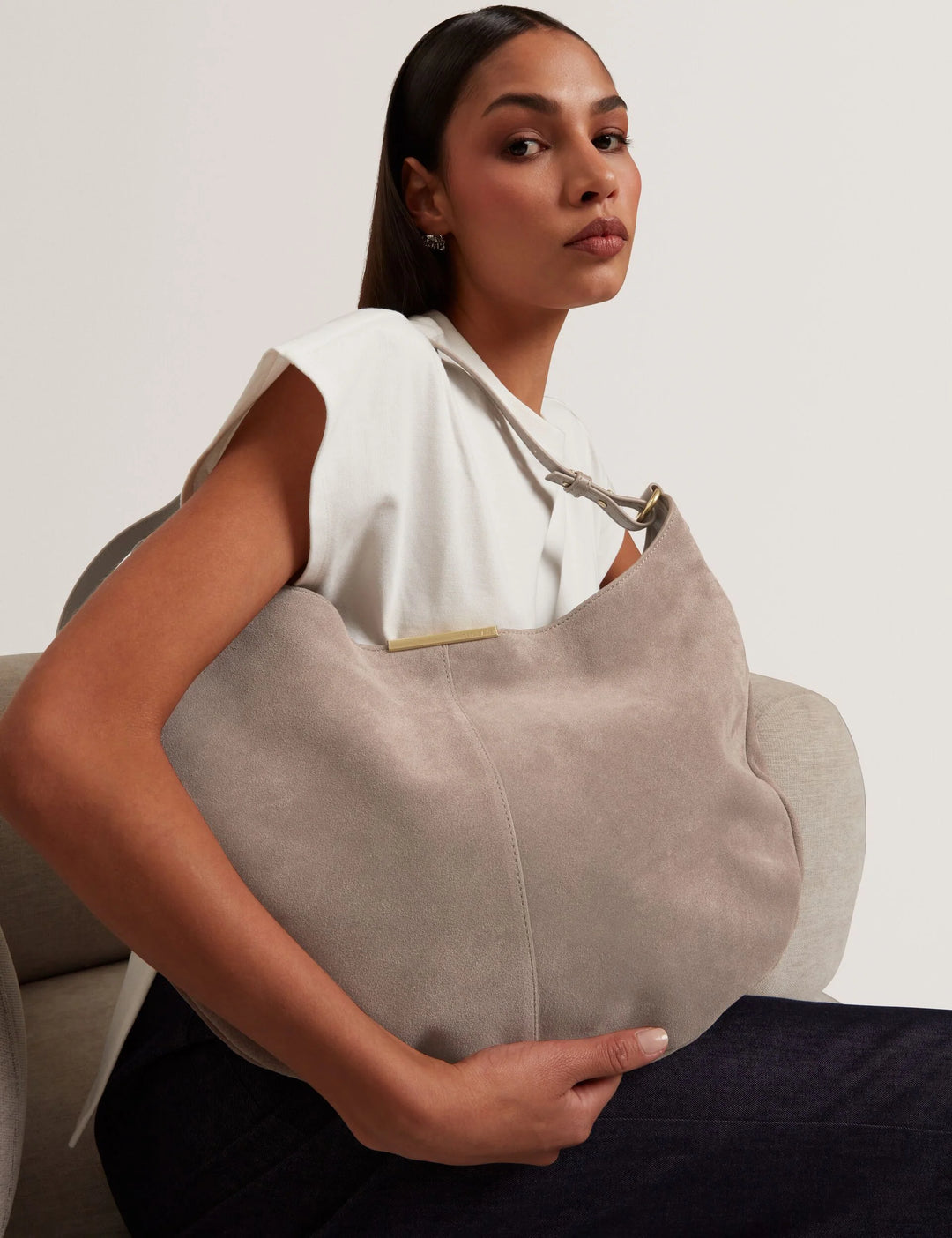 Ted Baker Ammilia Bar Detail Slouchy Hobo Bag | Taupe