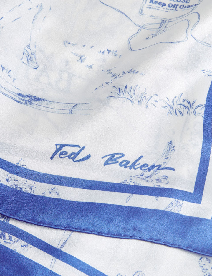 Ted Baker Mauvie Park Print Pure Silk Square Scarf | White