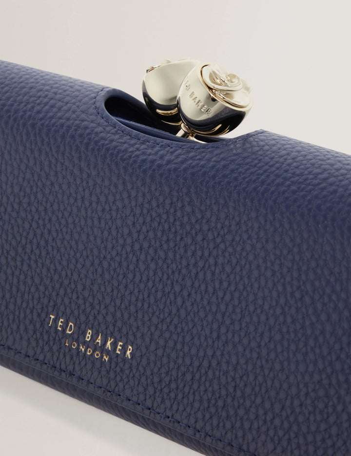 Ted Baker Roosali Rose Detail Leather Large Bobble Purse | Dark Blue