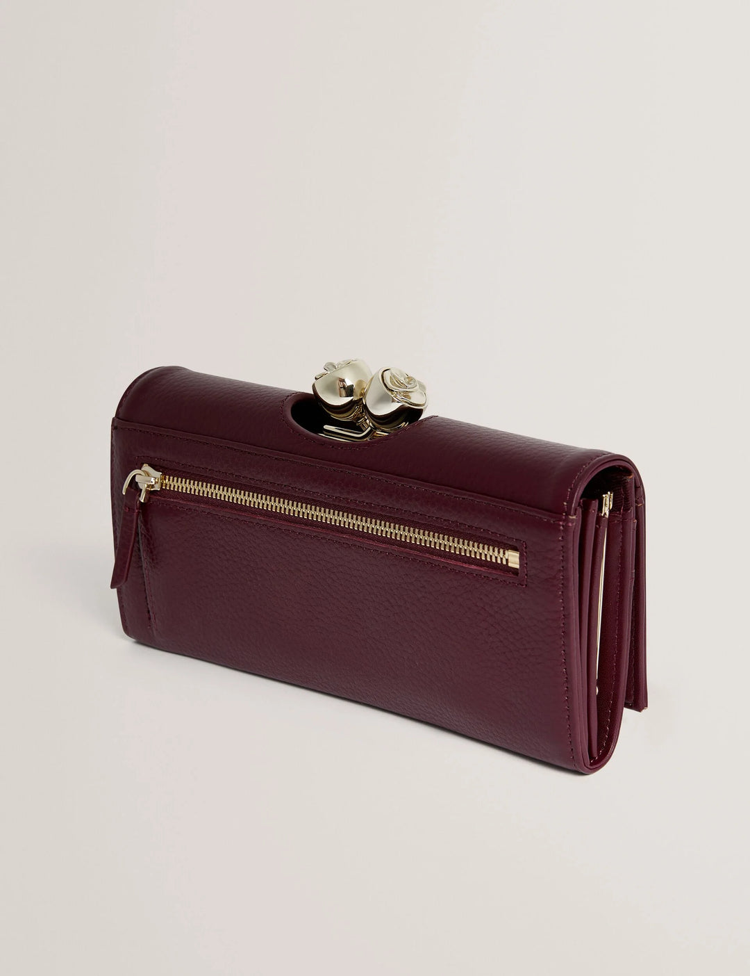 Ted Baker Roosali Rose Detail Leather Large Bobble Purse | Dark Red