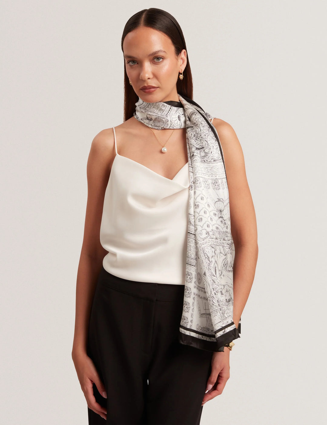 Ted Baker Nee Printed Silk Long Scarf | Ivory