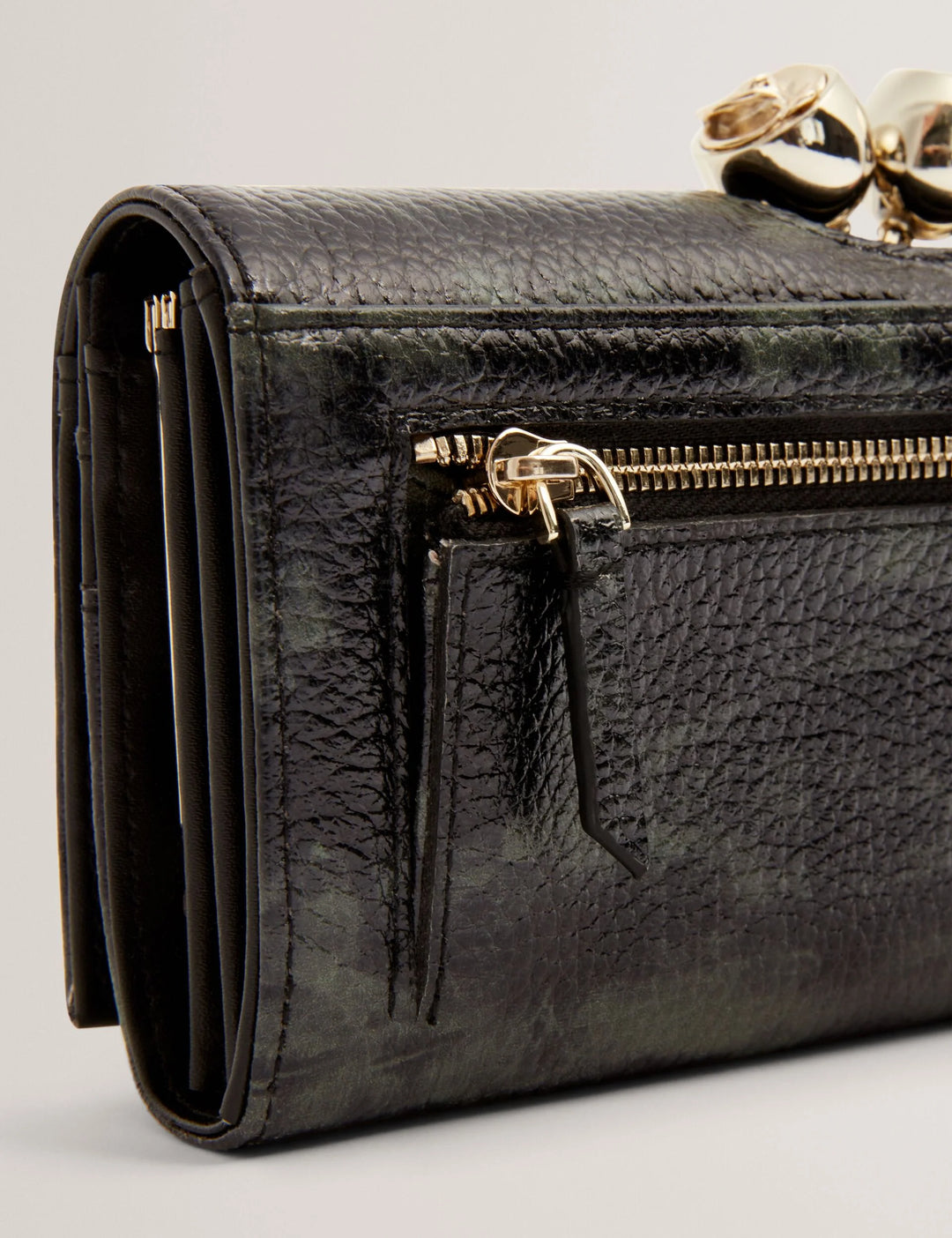 Ted Baker Liieeah Rose Bobble Clasp Leather Bifold Purse | Black