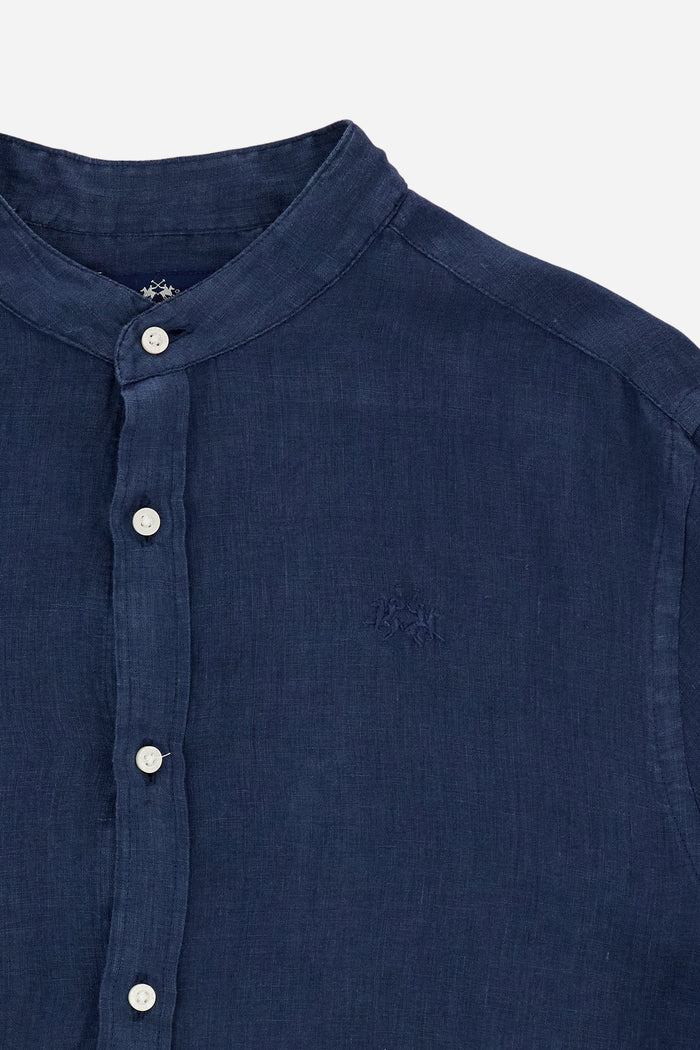 Ανδρικό πουκάμισο La Martina από λινό με βαμμένο στο ύφασμα γιακά | Μπλε ναυτικό