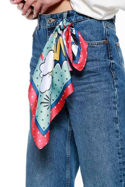 Never Needy Eye Patterned Colorful Scarf | Red/Multi