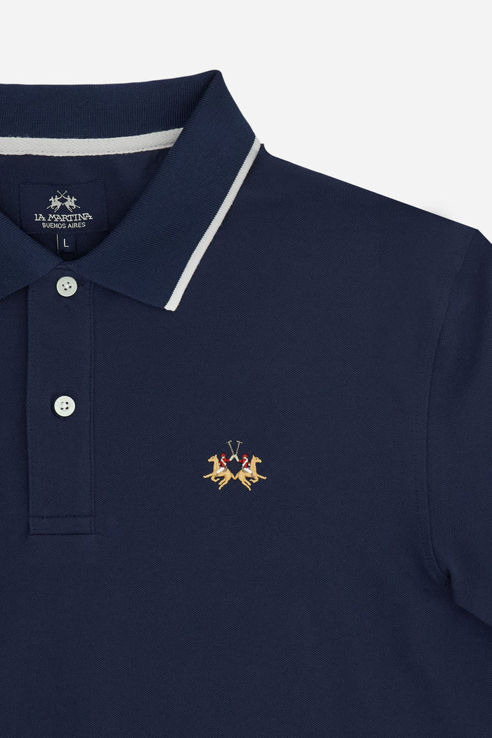 Polo de piqué elástico de corte regular para hombre de La Martina, modelo Essential | Azul marino