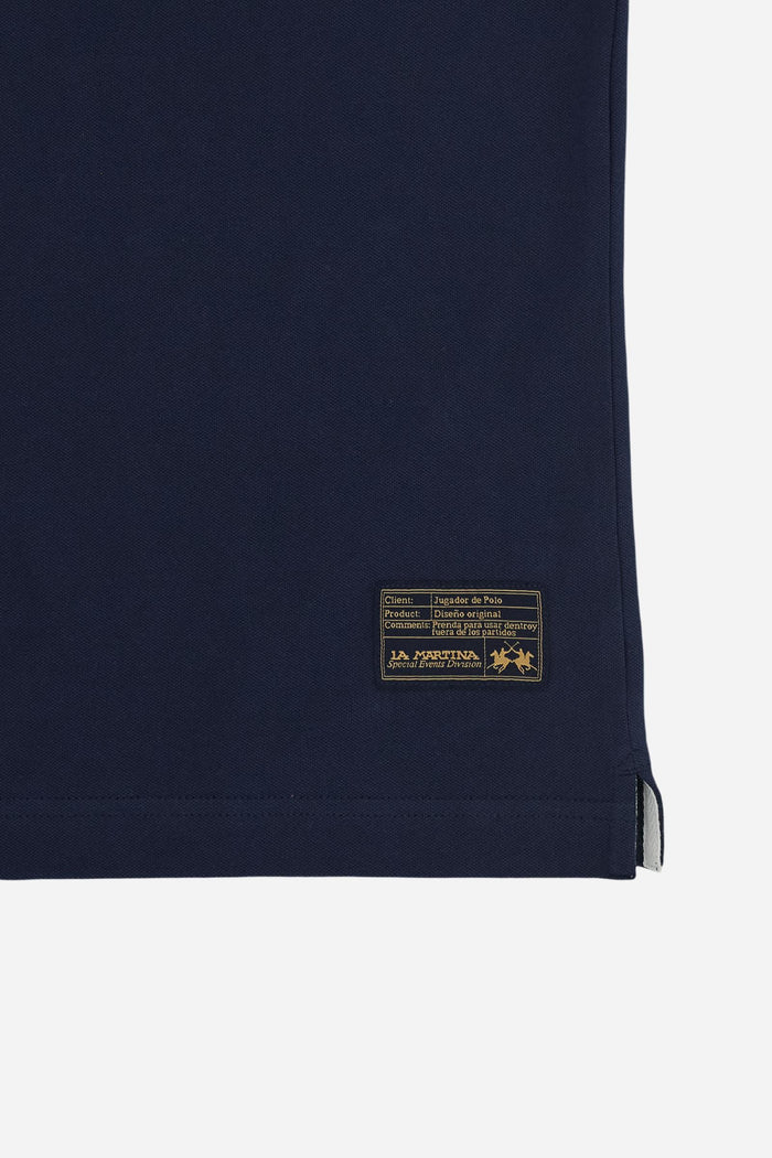 Polo de piqué elástico de corte regular para hombre de La Martina, modelo Essential | Azul marino