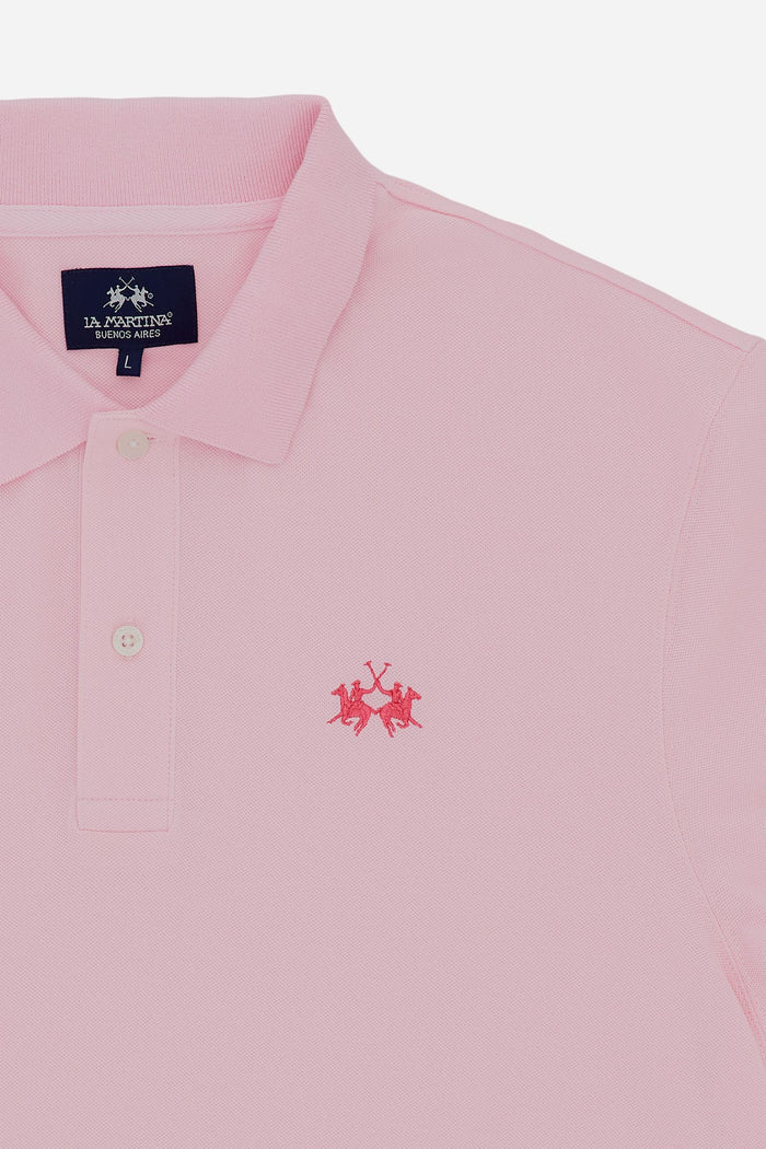 Polo de piqué elástico para hombre de La Martina con número en la manga | Rosa de cuento de hadas
