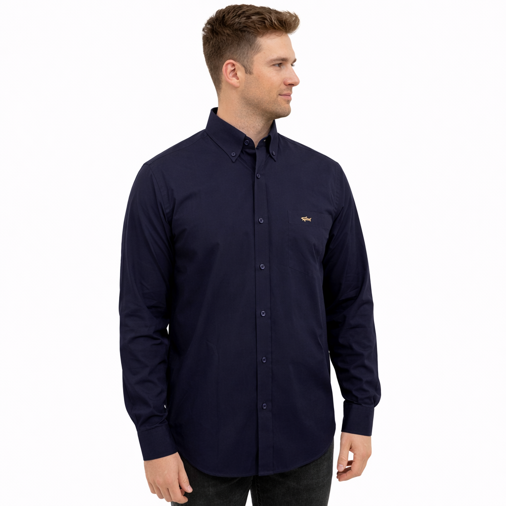 Paul & Shark Cotton Poplin Shirt with Embroidery | Navy
