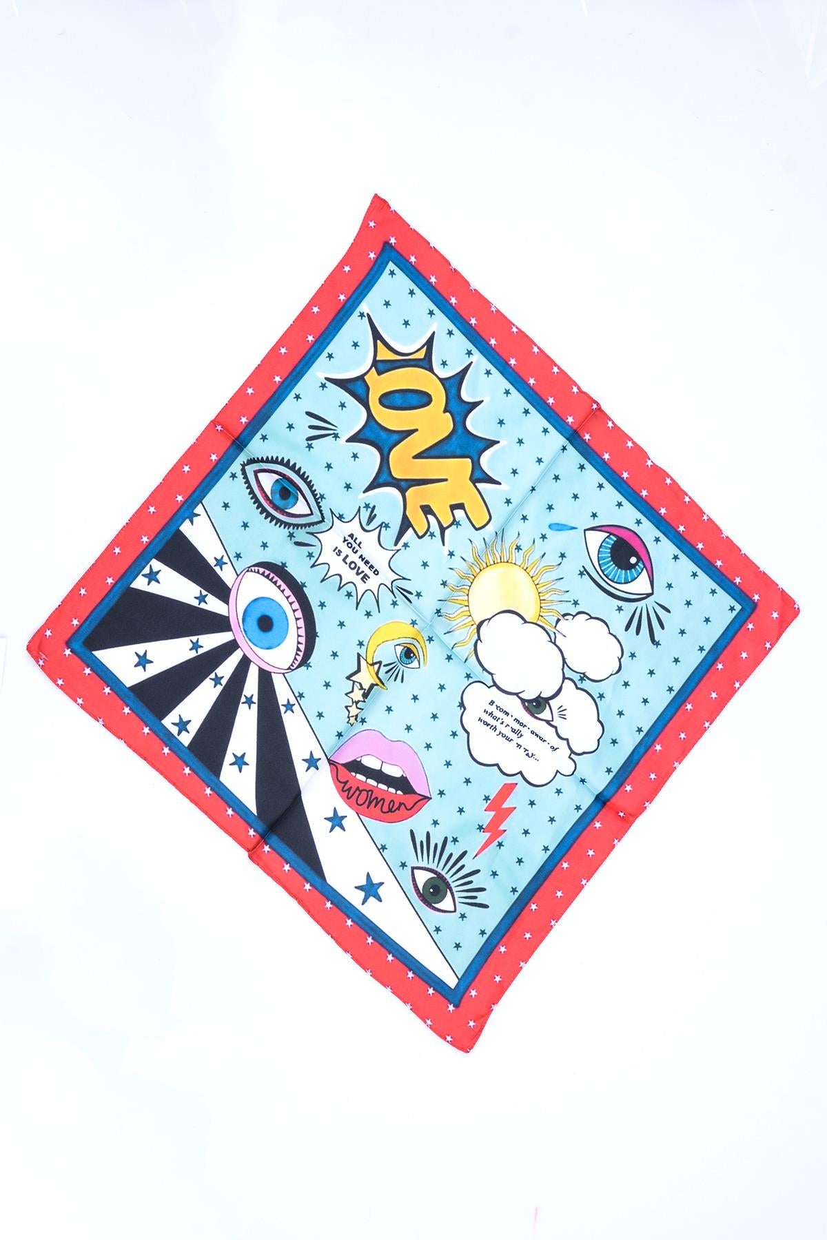 Never Needy Eye Patterned Colorful Scarf | Red/Multi