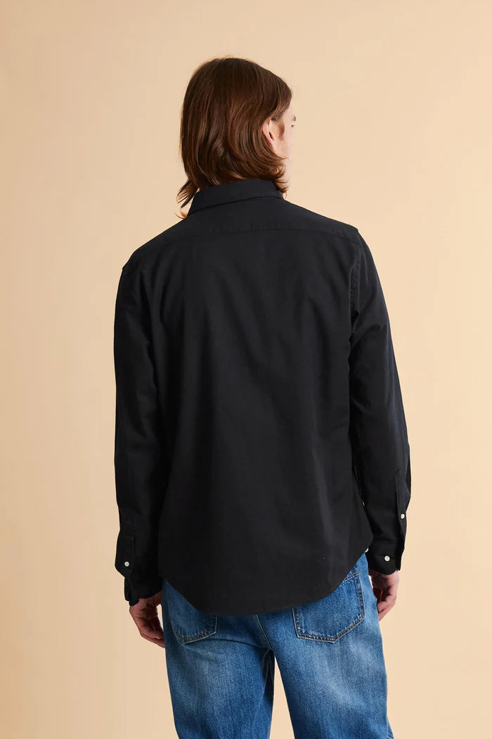 Ανδρικό πουκάμισο La Martina σε κανονική γραμμή από βαμβάκι και λινό με μικρό λογότυπο | Μαύρο