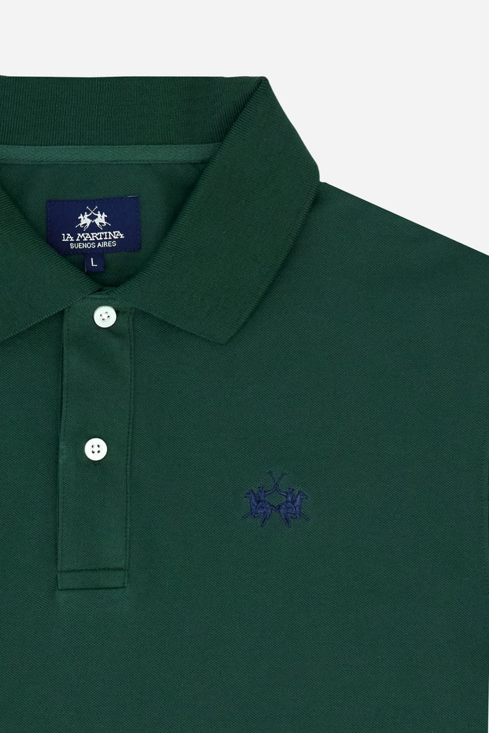 Polo de piqué elástico para hombre de La Martina con número en la manga | Verde pino