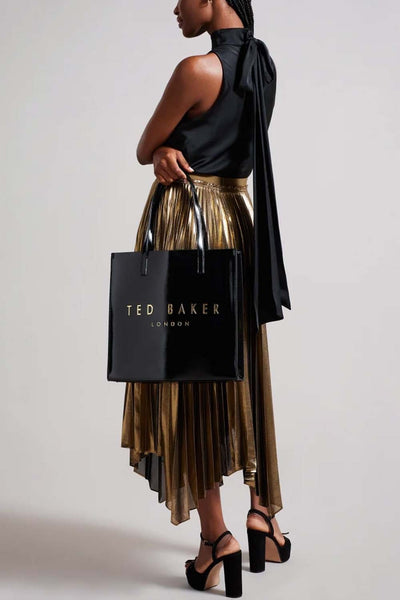 Ted Baker Crinkon Μεγάλη Τσάντα με Χρυσά Γράμματα | Μαύρο