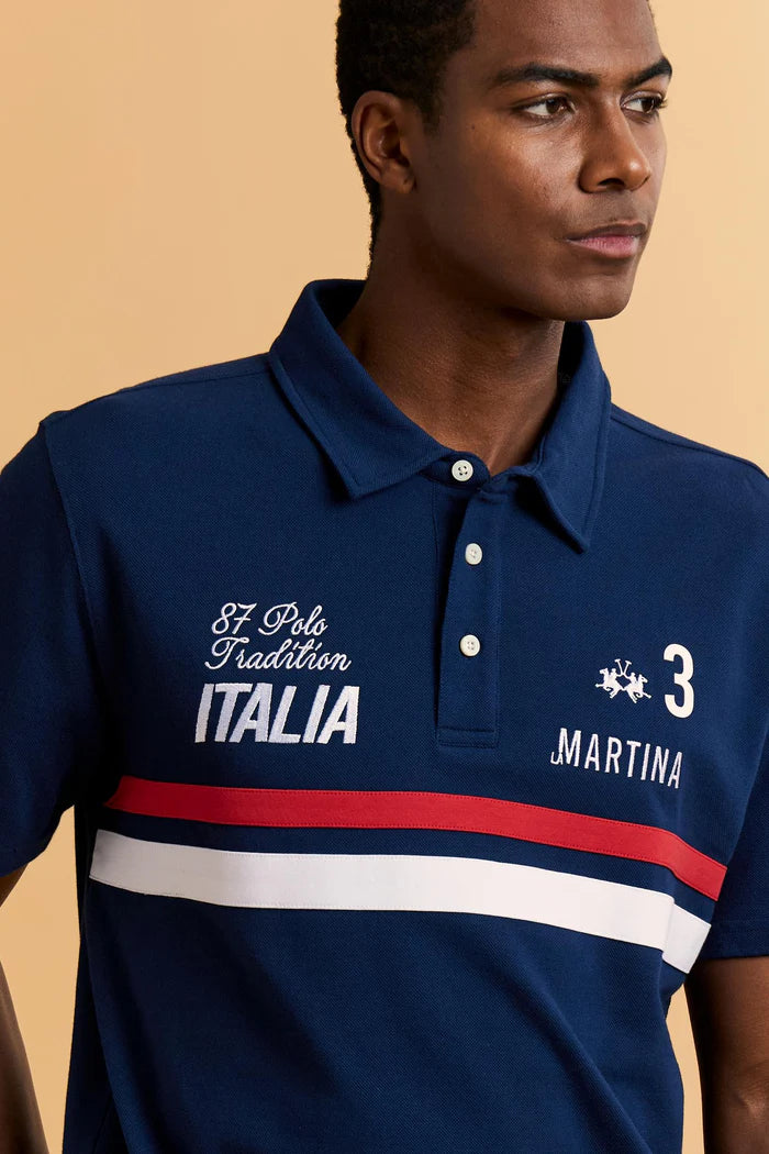 La Martina Herren-Polohemd mit kurzen Ärmeln „Italia“ | Marineblau