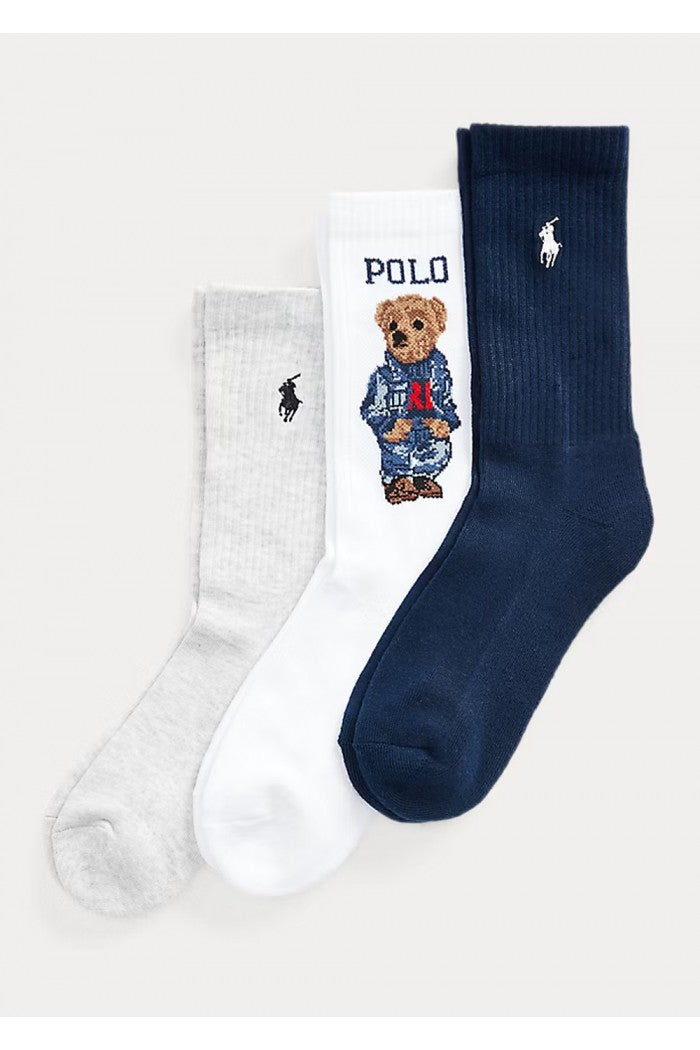 Ralph Lauren Bear Women's Socks 3 Pack | Navy/White/Grey