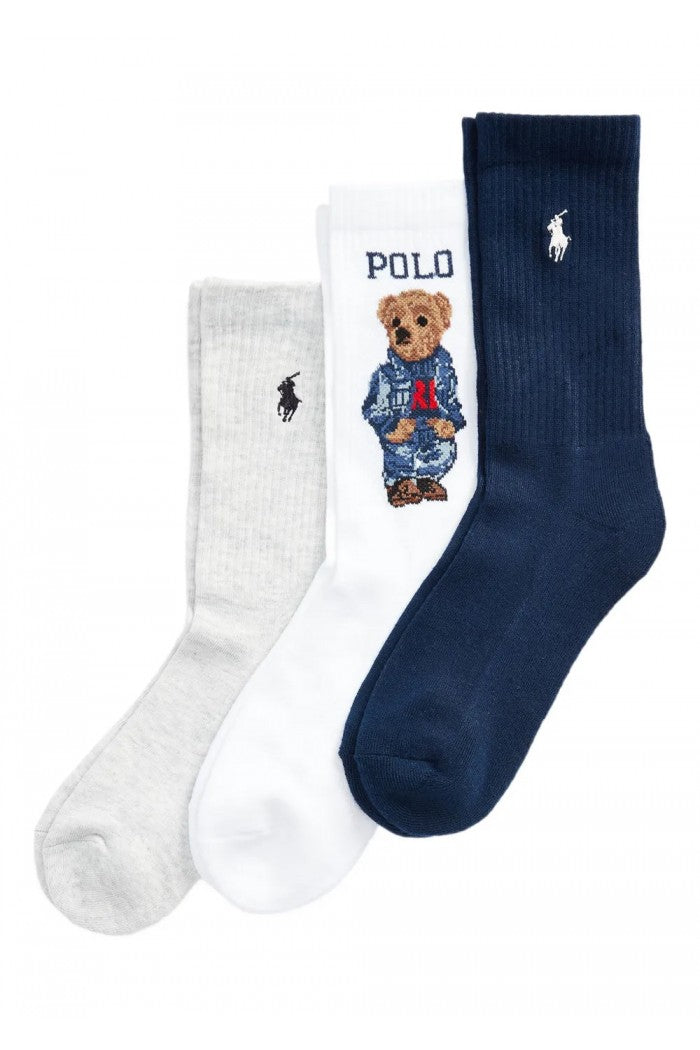 Ralph Lauren Bear Women's Socks 3 Pack | Navy/White/Grey