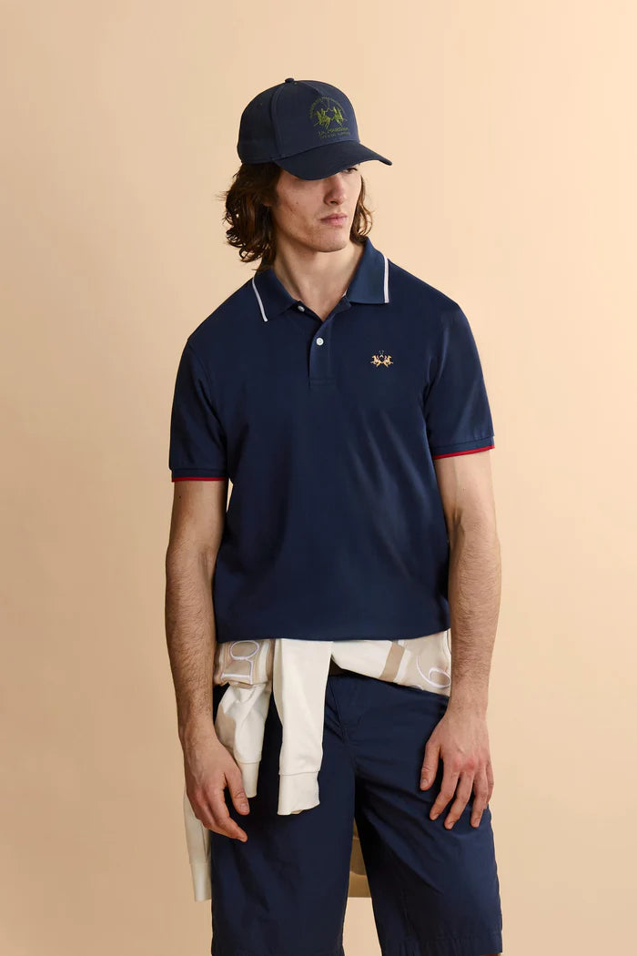 Polo de piqué elástico de corte regular para hombre de La Martina, modelo Essential | Azul marino