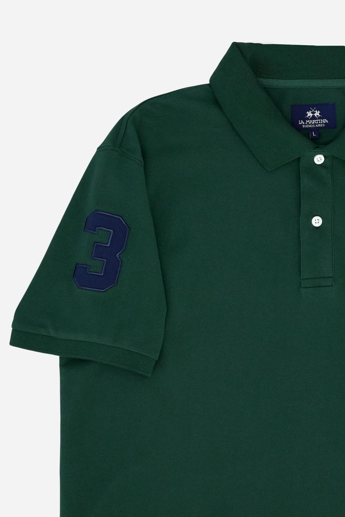 Polo de piqué elástico para hombre de La Martina con número en la manga | Verde pino