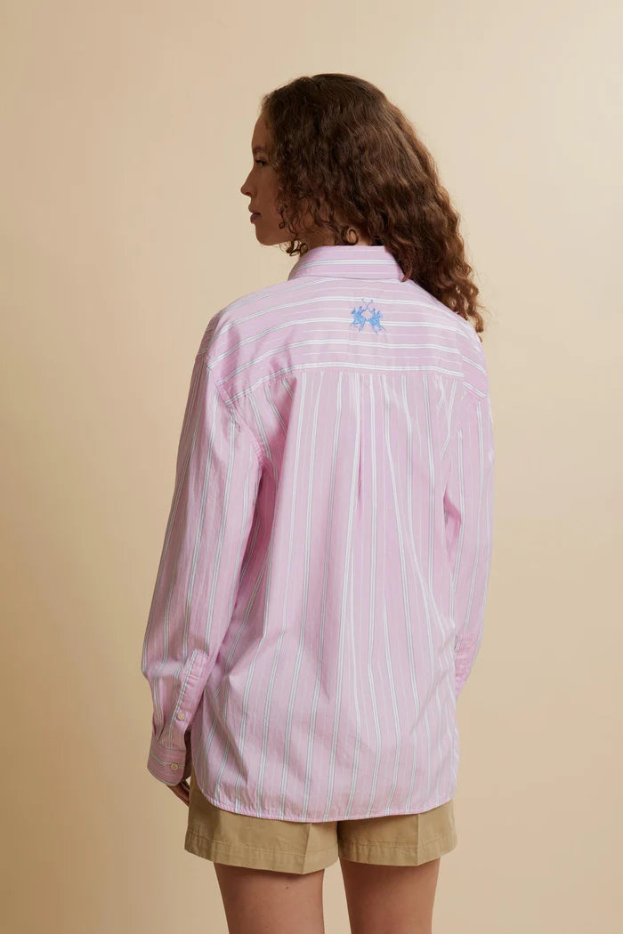 Γυναικείο ριγέ πουκάμισο από ποπλίν της La Martina με τσέπη στο στήθος | Ροζ/Λευκό