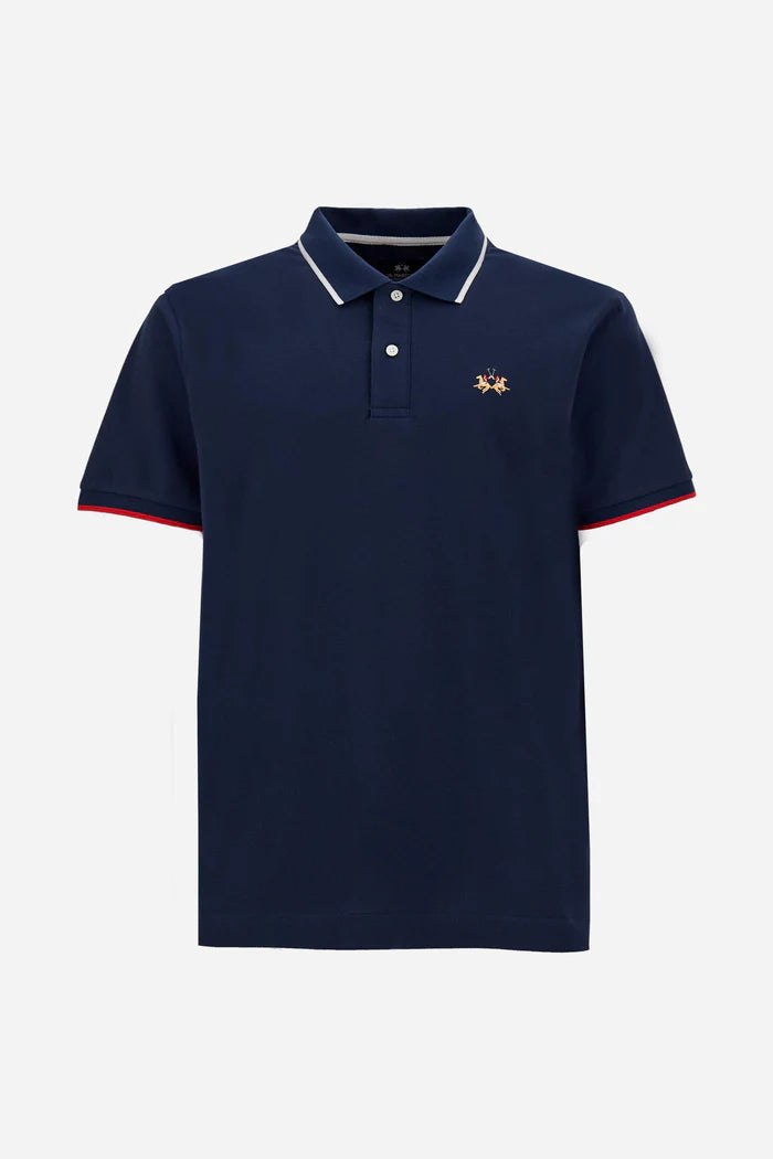 Polo de piqué elástico de corte regular para hombre de La Martina, modelo Essential | Azul marino