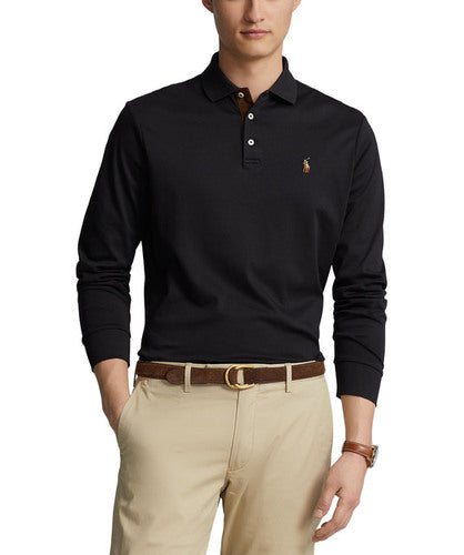 Ralph Lauren Custom Slim Fit Interlock Πόλο από Απαλό Βαμβάκι | Μαύρο