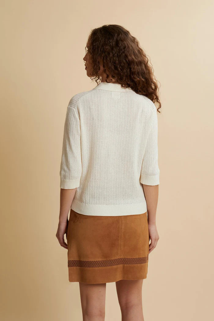 Polo da donna La Martina in maglia traforata con tasche | Bianco sporco