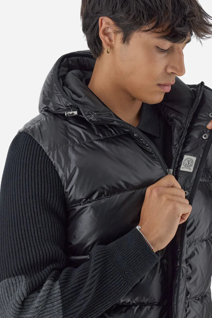 La Martina Men’s Iridescent Nylon Down Jacket Knit Sleeves | Black