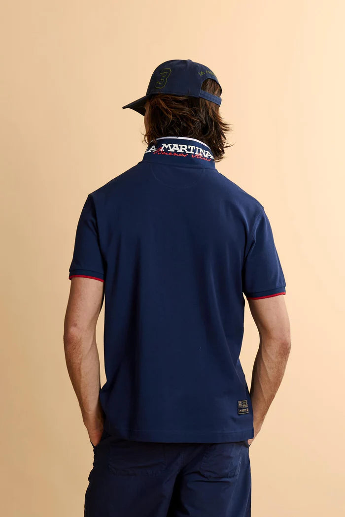 Polo de piqué elástico de corte regular para hombre de La Martina, modelo Essential | Azul marino