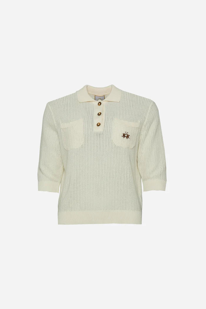 Polo da donna La Martina in maglia traforata con tasche | Bianco sporco