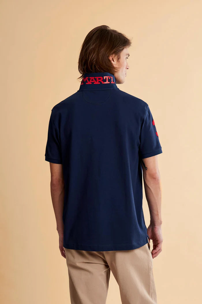 Polo de piqué elástico para hombre de La Martina con número en la manga | Azul marino