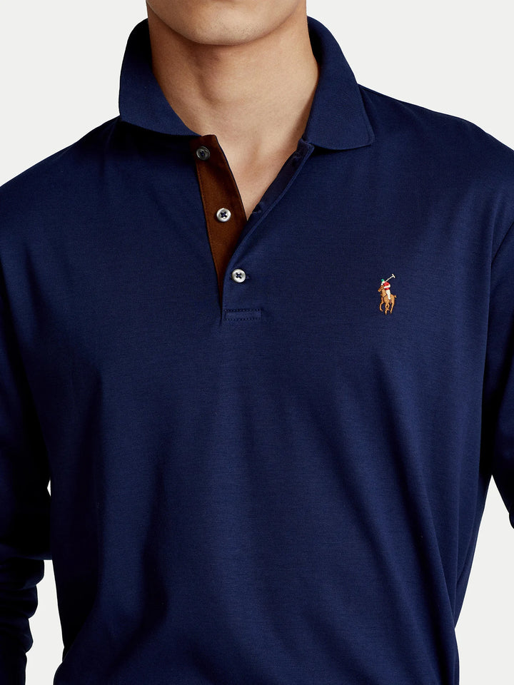 Ralph Lauren Custom Slim Fit Langarm-Polo aus weicher Baumwolle – Refined Navy, Ansicht 3