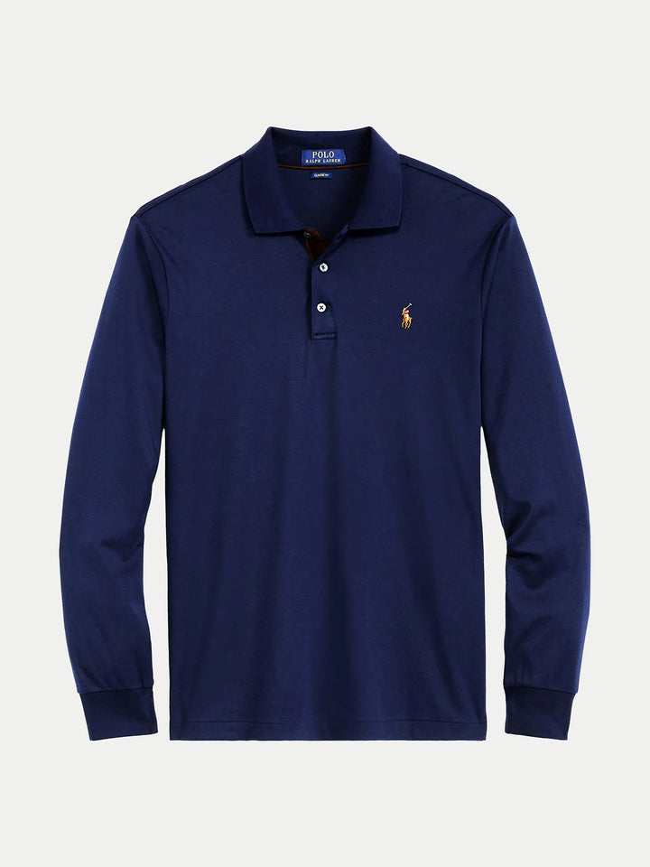 Ralph Lauren Custom Slim Fit Langarm-Polo aus weicher Baumwolle – Refined Navy, Ansicht 4
