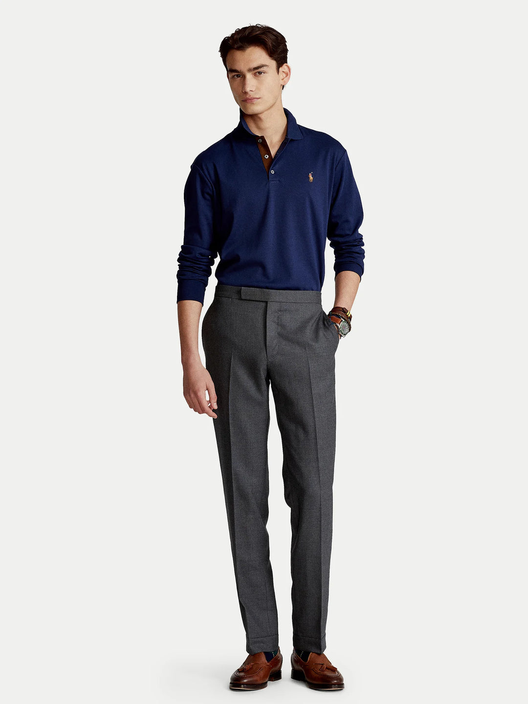 Ralph Lauren Custom Slim Fit Langarm-Polo aus weicher Baumwolle – Refined Navy, Ansicht 5