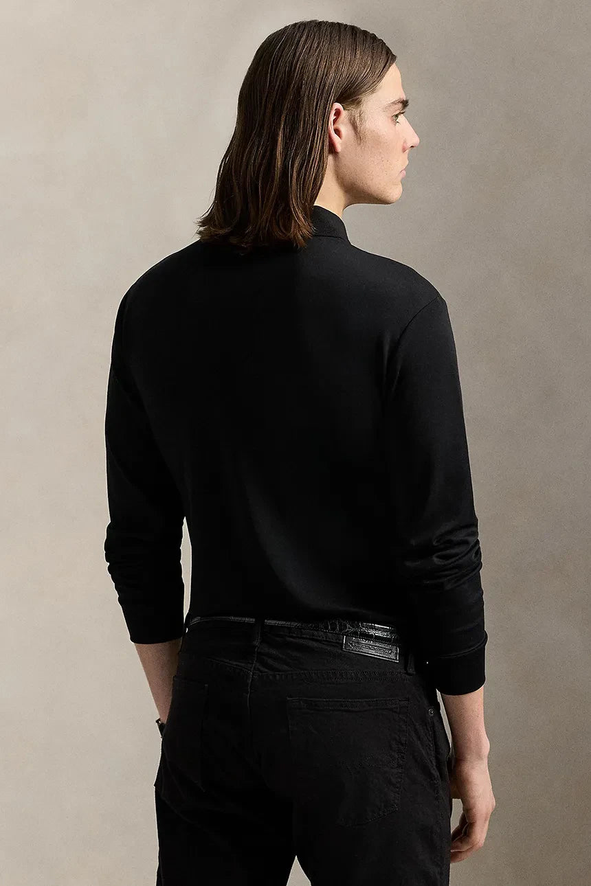 Ralph Lauren Custom Slim Fit Langarm-Polo aus weicher Baumwolle – Schwarz, Ansicht 2