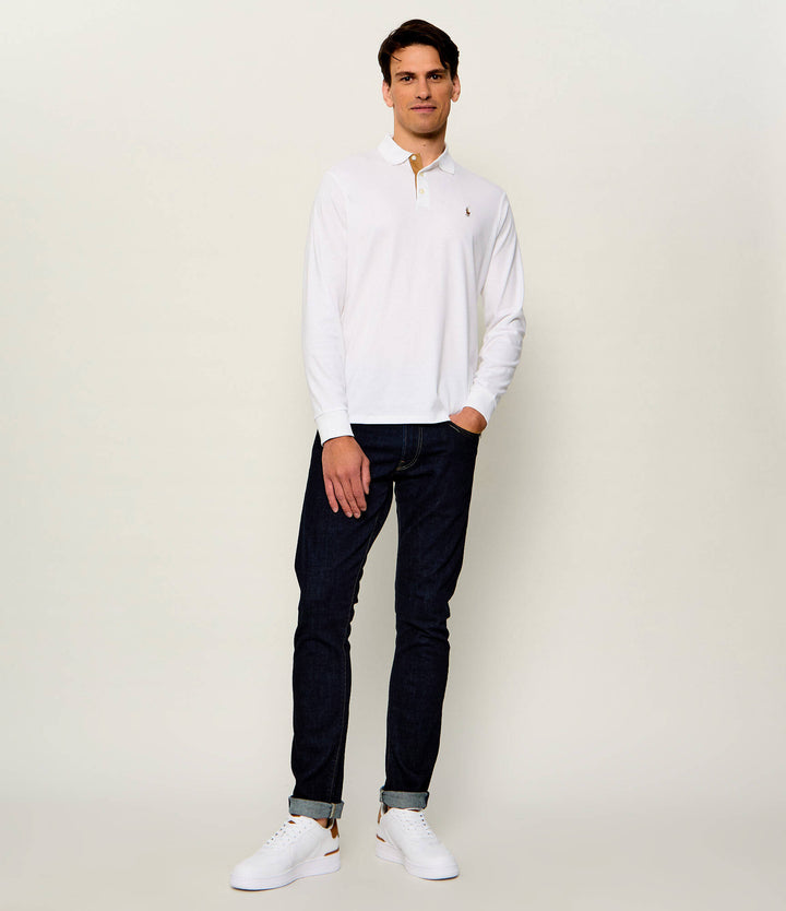 Ralph Lauren Μακρυμάνικη βαμβακερή polo Custom Slim Fit – Λευκό, όψη 3