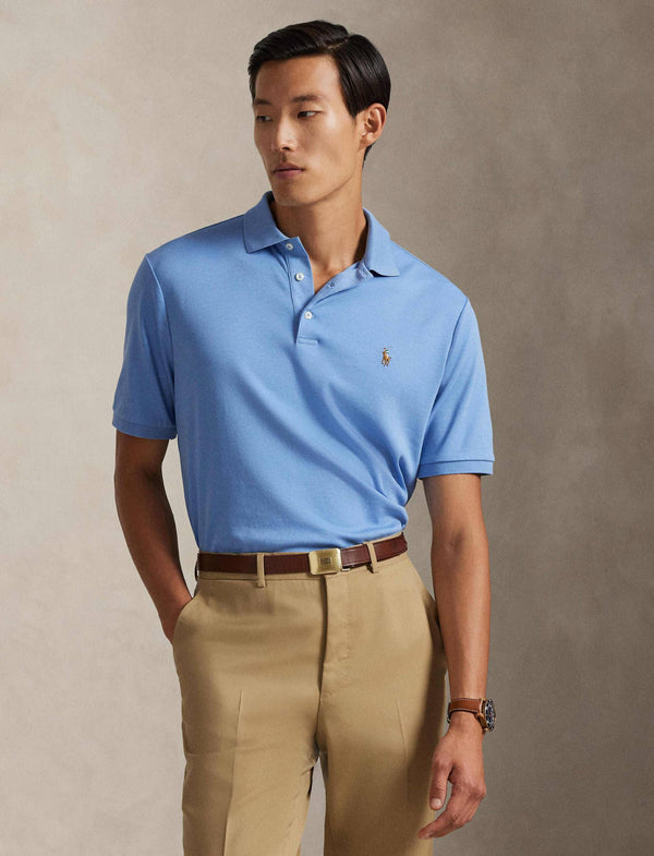 Πολό Ralph Lauren Custom Slim Fit από μαλακό βαμβακερό ύφασμα Interlock | Γαλάζιο