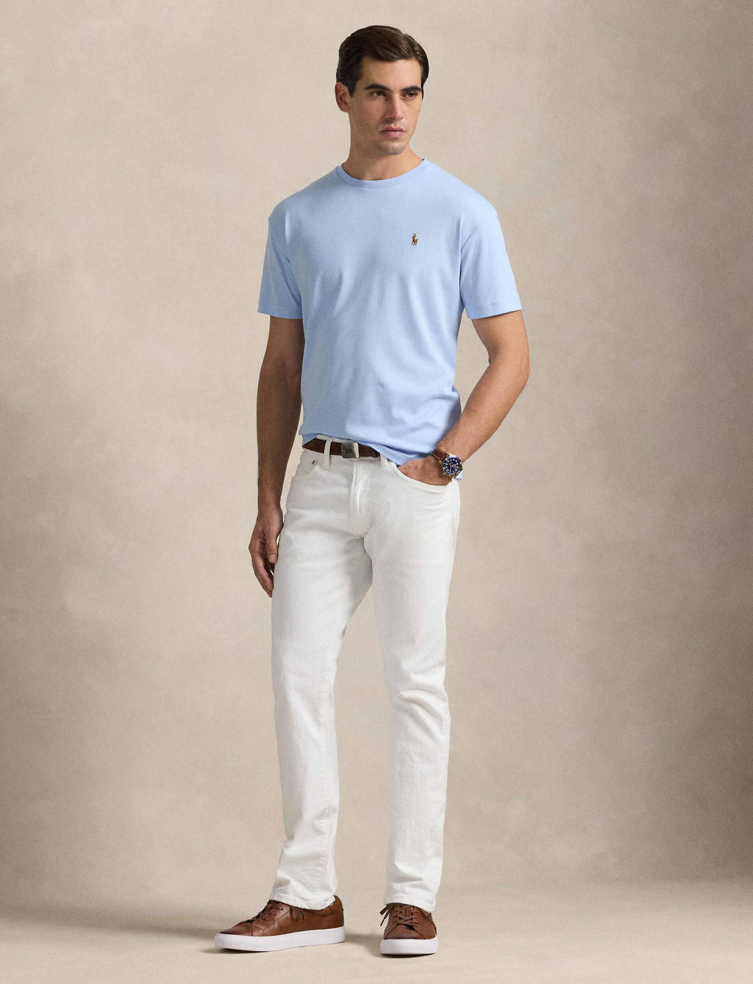 Ralph Lauren Custom Slim Fit T-Shirt aus weichem Baumwoll-Interlock | Office Blue