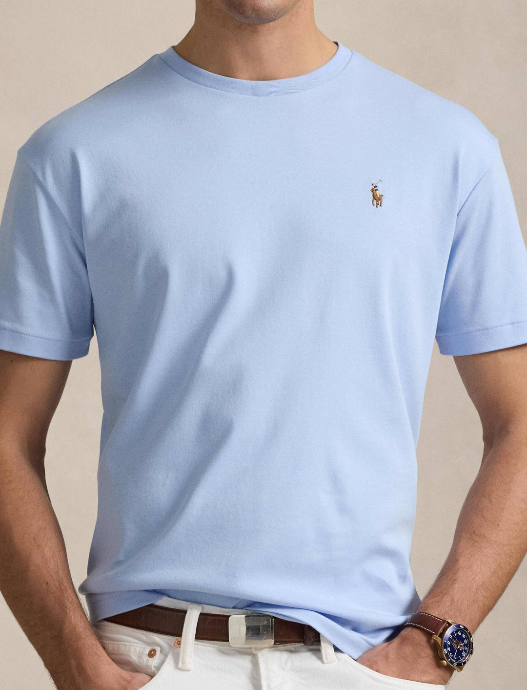 Ralph Lauren Custom Slim Fit T-Shirt aus weichem Baumwoll-Interlock | Office Blue