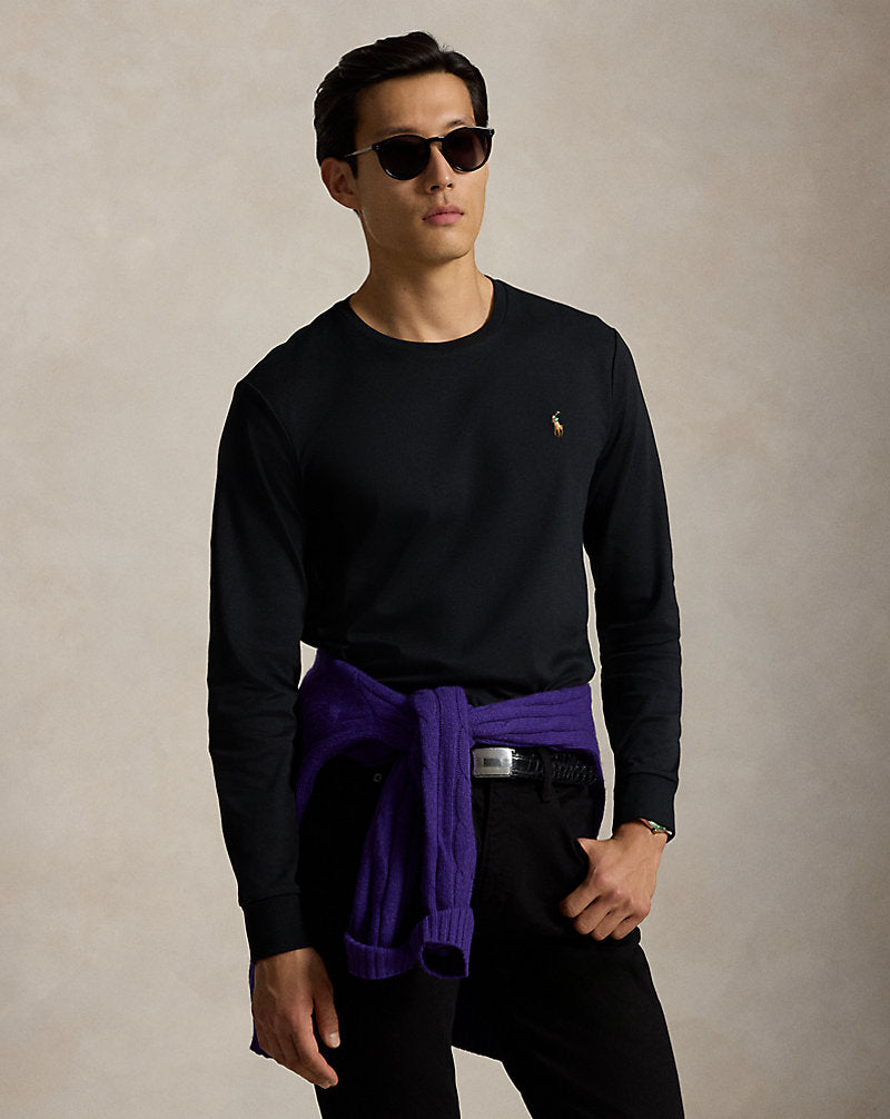 Custom Slim Fit Langarm-T-Shirt aus weicher Baumwolle Ralph Lauren | Schwarz, Ansicht 1