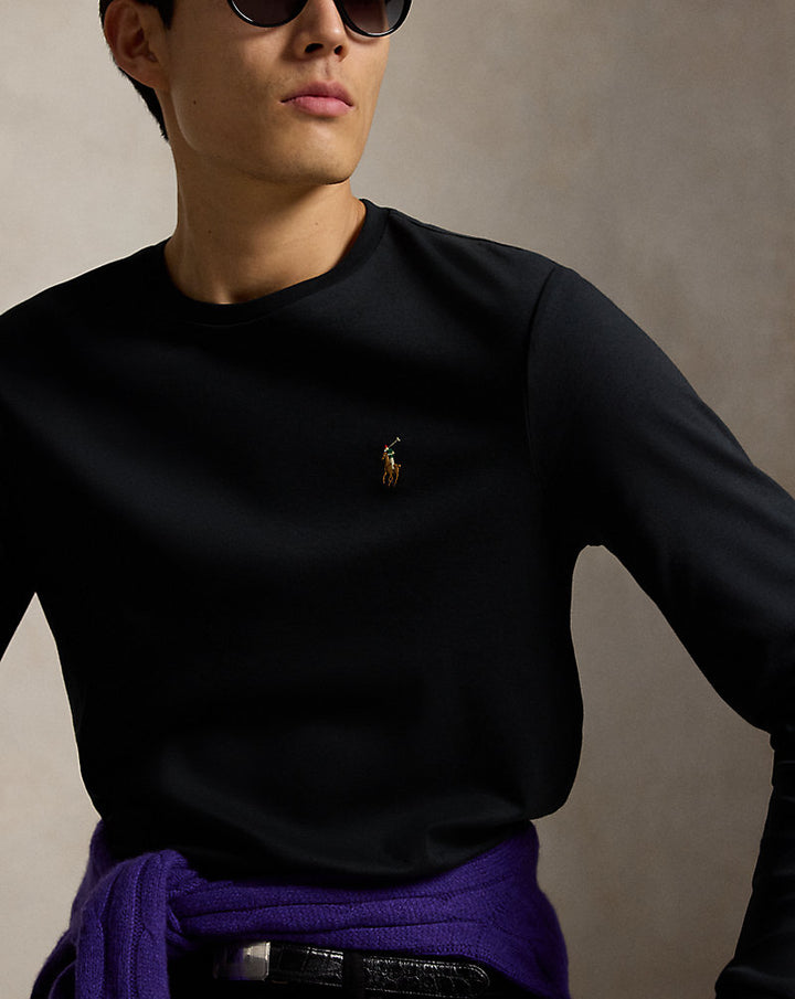 Custom Slim Fit Langarm-T-Shirt aus weicher Baumwolle Ralph Lauren | Schwarz, Ansicht 1