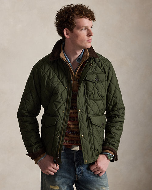 Giacca trapuntata Beaton Ralph Lauren verde oliva, vista frontale