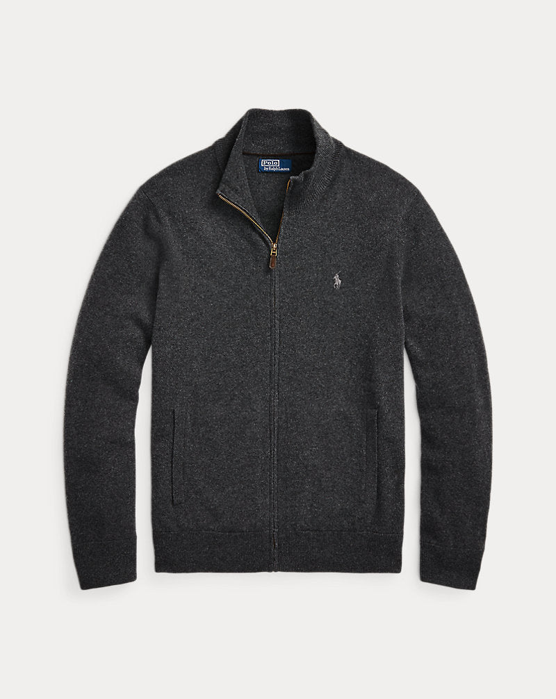 Wollpullover mit durchgehendem Reißverschluss Ralph Lauren | Dunkelgrau meliert, Ansicht 1