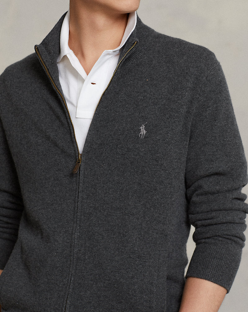 Wollpullover mit durchgehendem Reißverschluss Ralph Lauren | Dunkelgrau meliert, Ansicht 1