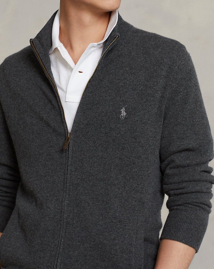 Wollpullover mit durchgehendem Reißverschluss Ralph Lauren | Dunkelgrau meliert, Ansicht 1