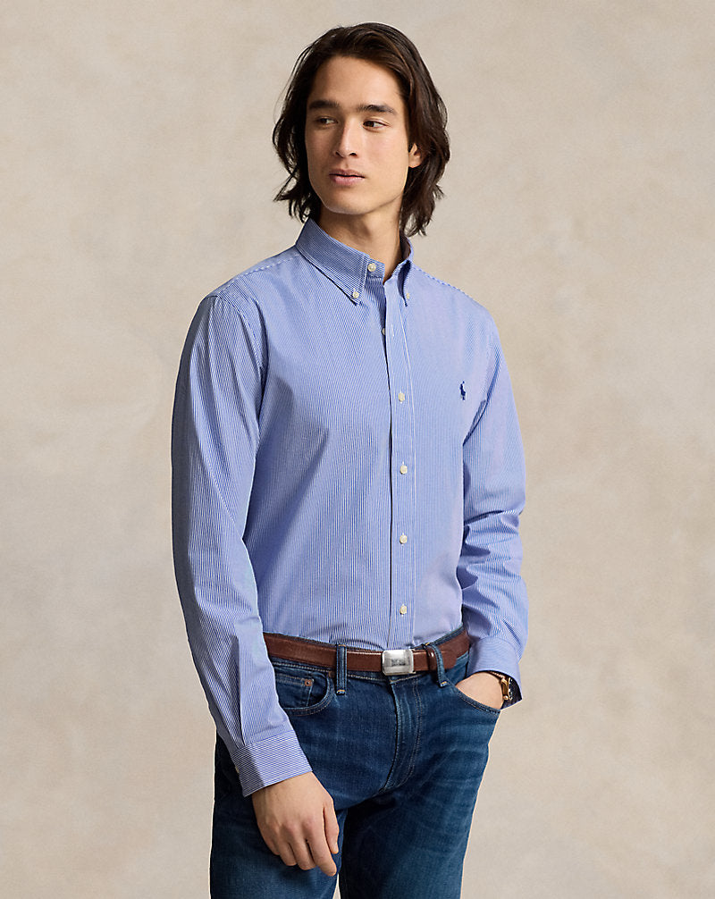 Custom Fit Hemd aus Stretchpopeline Ralph Lauren | Blau/Weiß fein gestreift, Ansicht 1