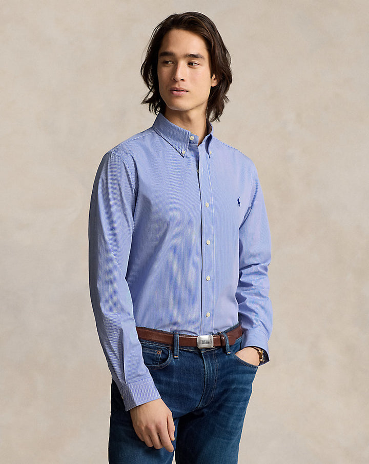 Custom Fit Hemd aus Stretchpopeline Ralph Lauren | Blau/Weiß fein gestreift, Ansicht 1