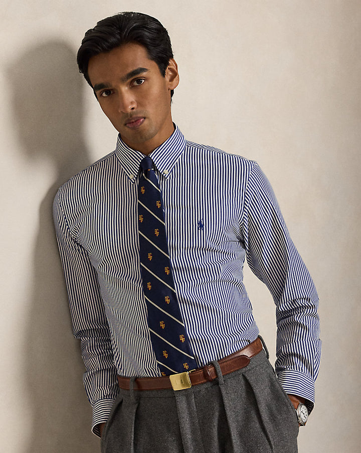 Ριγέ πουκάμισο από ελαστική ποπλίνα Custom Fit Ralph Lauren | Navy/Λευκό, όψη 1