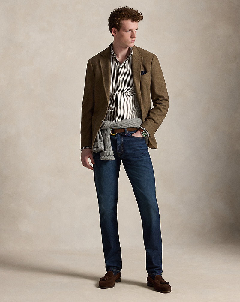Ριγέ πουκάμισο από ελαστική ποπλίνα Custom Fit Ralph Lauren | Καφέ/Λευκό, όψη 2